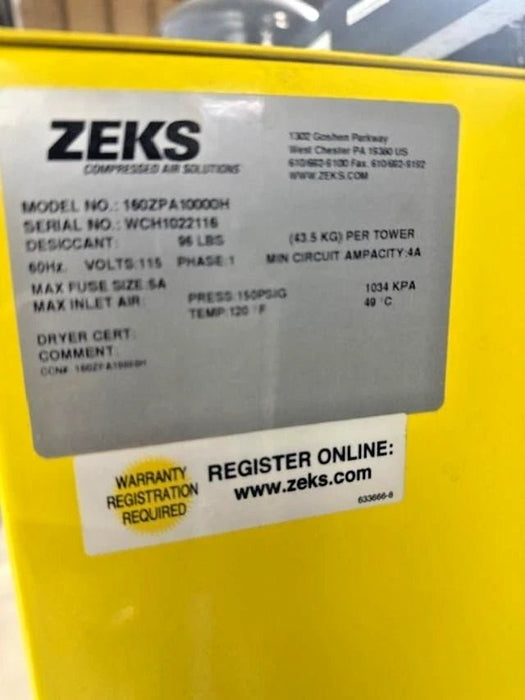 ZEKS Eclipse ZPA Series MODEL# 160ZPA1 Heatless Regenerative Desiccant Air Dryer - Second Life-Equipment-#collection_name#