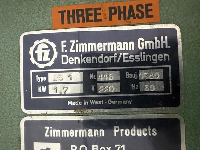 "ZIMMERMANN PS 1" H.D INDUSTRIAL BELT SANDING MACHINE/BELT SANDER 220V 3PH - Second Life - Equipment - collection_name
